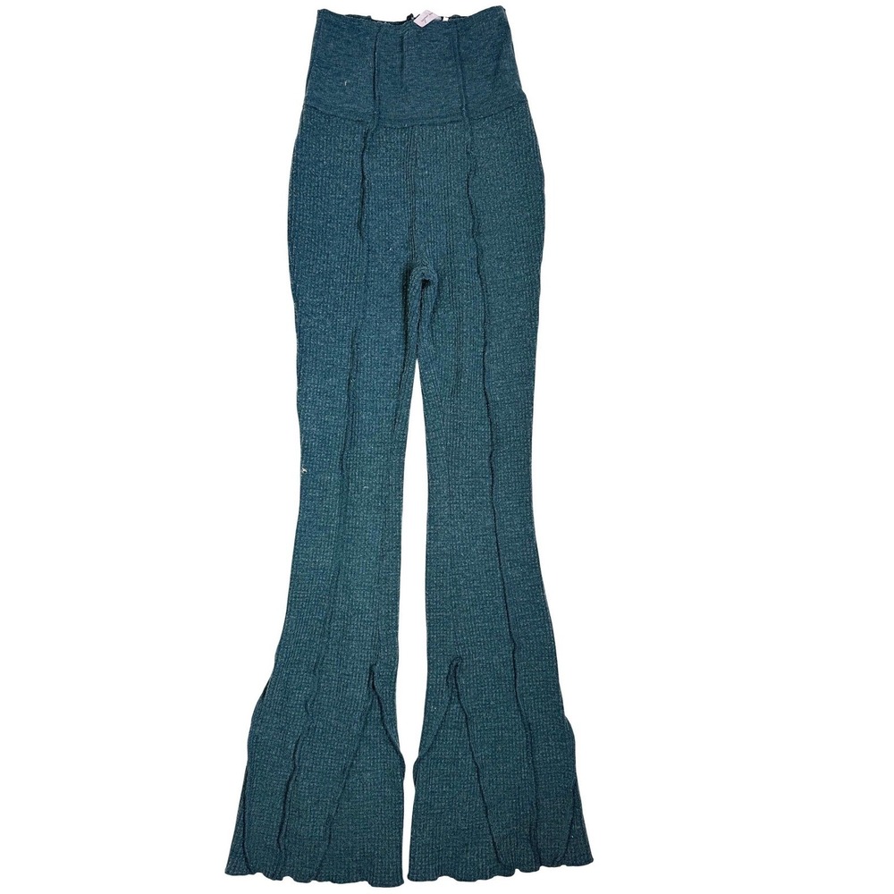 Out From Under Waffle Knit Flare Pants High Waist Teal Bell Bottom Small
